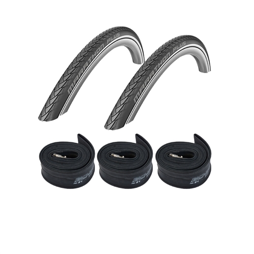 2 Stk. Schwalbe Marathon Plus dæk, sort + 3 slanger 